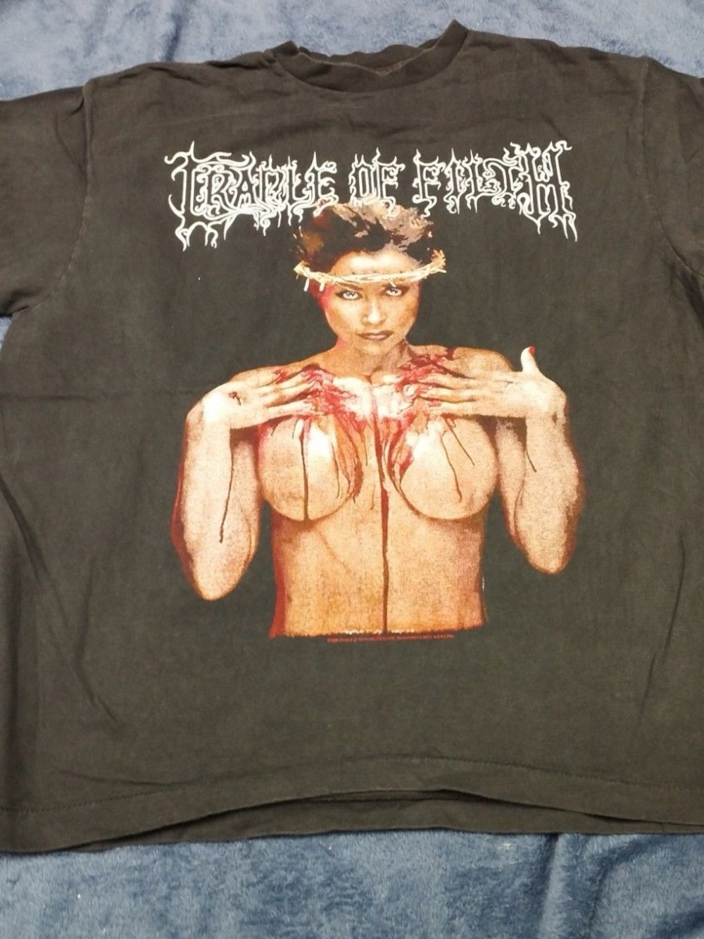 Tultex Black Graphic Short Sleeve Tee with Blood-Red Artwork
